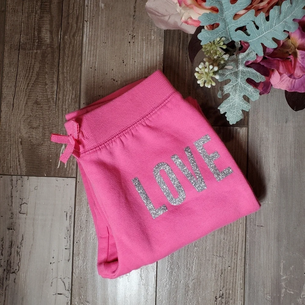 The Children’s Place Pink & Silver LOVE Jogger Sweatpants Girls Size Large 10/12